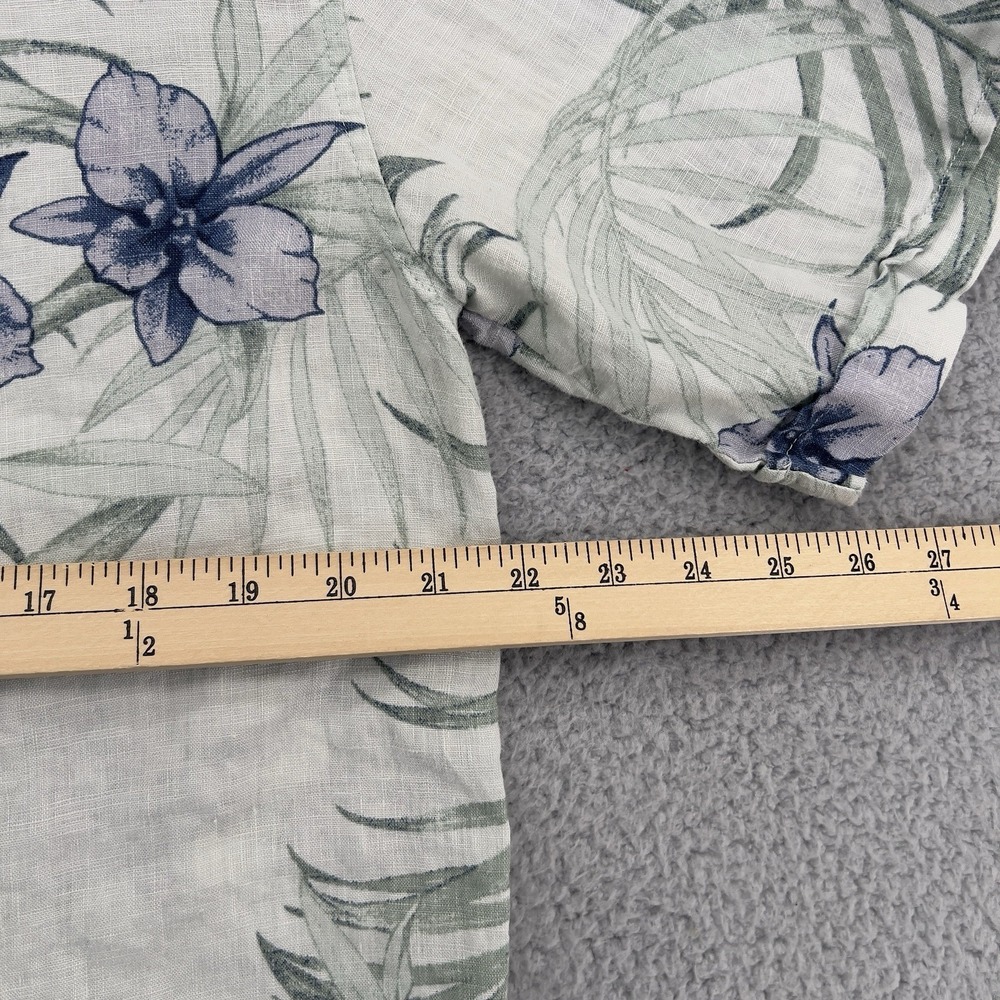 Cubavera Hawaiian Camp Shirt Mens Medium Blue Floral 100% Linen Tropical Aloha - Picture 5 of 9
